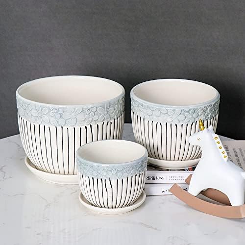 Fox & Fern Premium Ceramic Planter for Vibrant Garden | Enhance The Ambiance of Your Home, Office or Garden | with Drainage Hole and Saucer (Set of 3) (Dia. 14.5CM)(GA84013BL) - Image 4