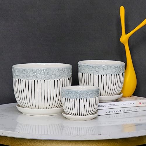 Fox & Fern Premium Ceramic Planter for Vibrant Garden | Enhance The Ambiance of Your Home, Office or Garden | with Drainage Hole and Saucer (Set of 3) (Dia. 14.5CM)(GA84013BL) - Image 2