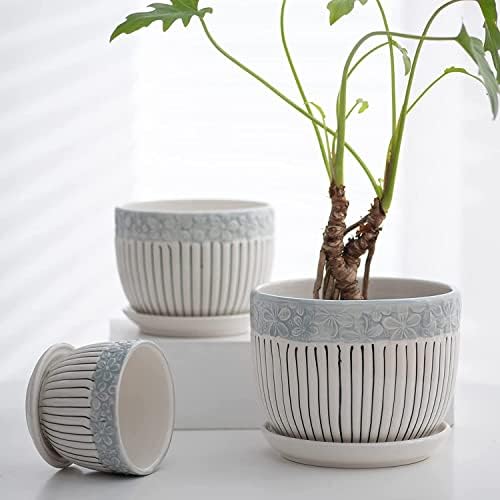 Fox & Fern Premium Ceramic Planter for Vibrant Garden | Enhance The Ambiance of Your Home, Office or Garden | with Drainage Hole and Saucer (Set of 3) (Dia. 14.5CM)(GA84013BL) - Image 1