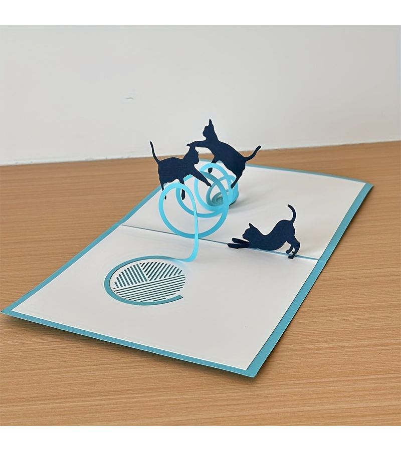 بطاقة تهنئة ثلاثية الأبعاد بتصميم قطة مع شريط، مقاس 13 سم × 16 سم - Image 3