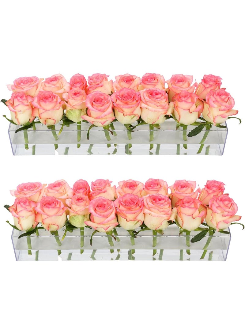 2Pack Clear Acrylic Flower Vase Rectangular, 15.7 Inches Long Floral Centerpiece Low Vases with Holes for Dinning Table, Home Decor, Wedding Decoration - Image 1
