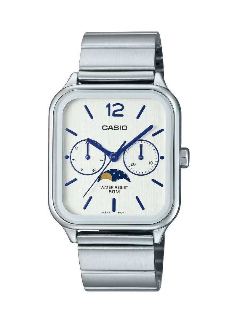 CASIO Men's Quartz Moonphase White Dial Stainless Steel Watch MTP-M305D- 7AVDF - Image 1