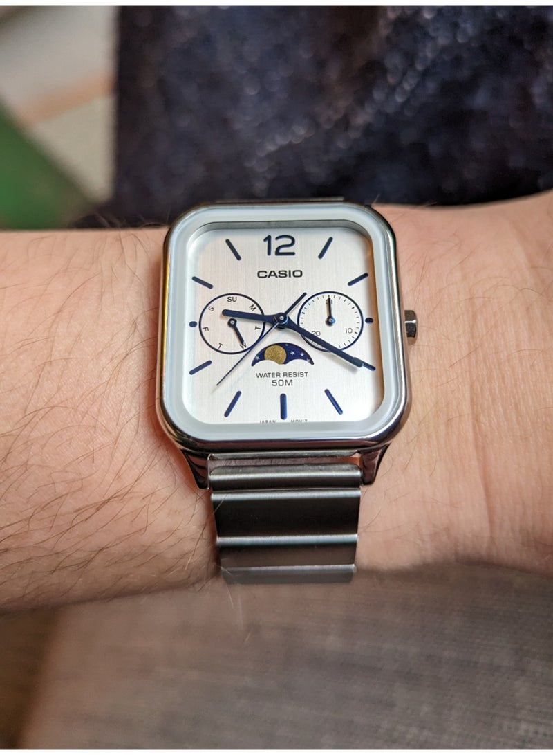 CASIO Men's Quartz Moonphase White Dial Stainless Steel Watch MTP-M305D- 7AVDF - Image 2