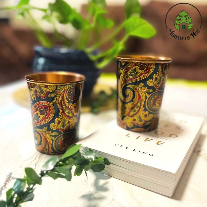 Monstera Hut Monstera Hut Teal Printed Bottle glassTumbler_Set 950 ML Bottle with 300ml Each Tumbler Glass  - Image 3