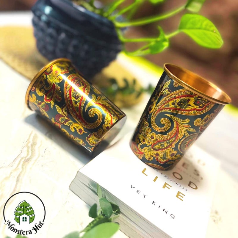 Monstera Hut Monstera Hut Teal Printed Bottle glassTumbler_Set 950 ML Bottle with 300ml Each Tumbler Glass  - Image 4