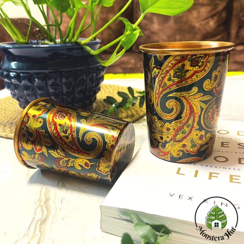 Monstera Hut Monstera Hut Teal Printed Bottle glassTumbler_Set 950 ML Bottle with 300ml Each Tumbler Glass  - Image 5