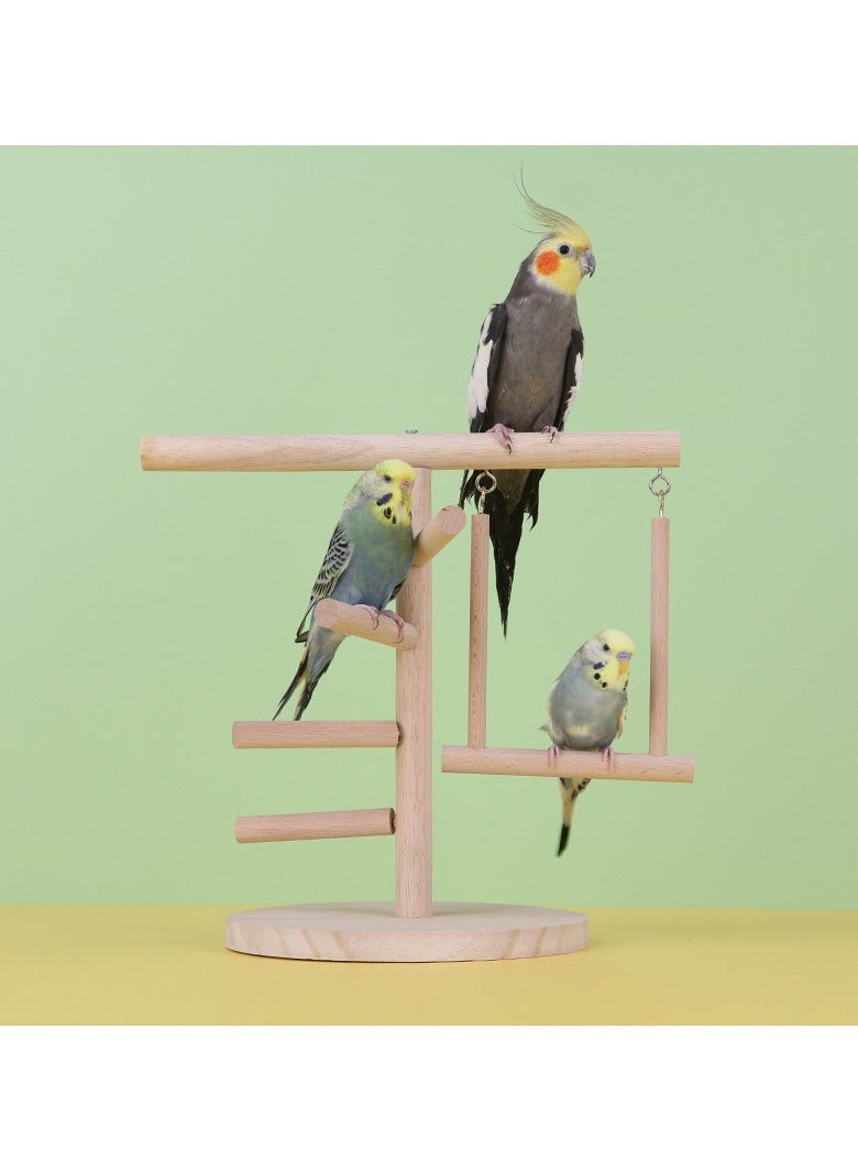 general Parrot Stand Bird Frame Solid Wood Swing Stand Rotating Climbing Ladder Parrot Stand Desktop Training Bird Toy - Image 1