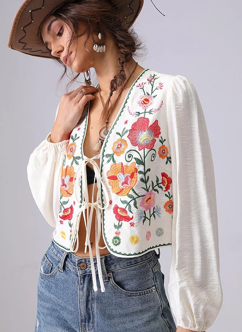 YUNIQEE Off White V-Neck Long Sleeves Vest Top