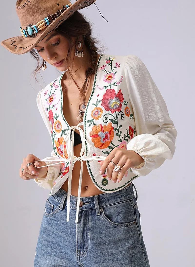 YUNIQEE Off White V-Neck Long Sleeves Vest Top