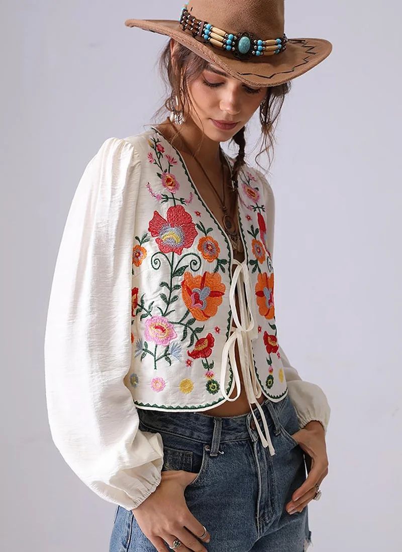 YUNIQEE Off White V-Neck Long Sleeves Vest Top
