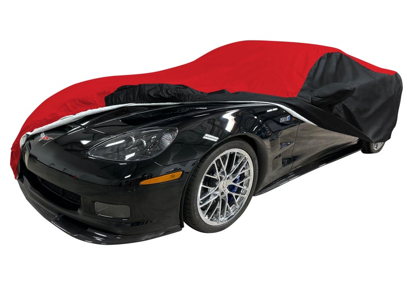 SR1 Performance C6 Corvette Car Cover - Indoor/Outdoor Protection Ultraguard Plus 300 Denier Water Resistant - Custom Fit for 2005-2013 C6, Grand Sport, ZR1, Z06 Corvettes (Red/Black) - Image 2