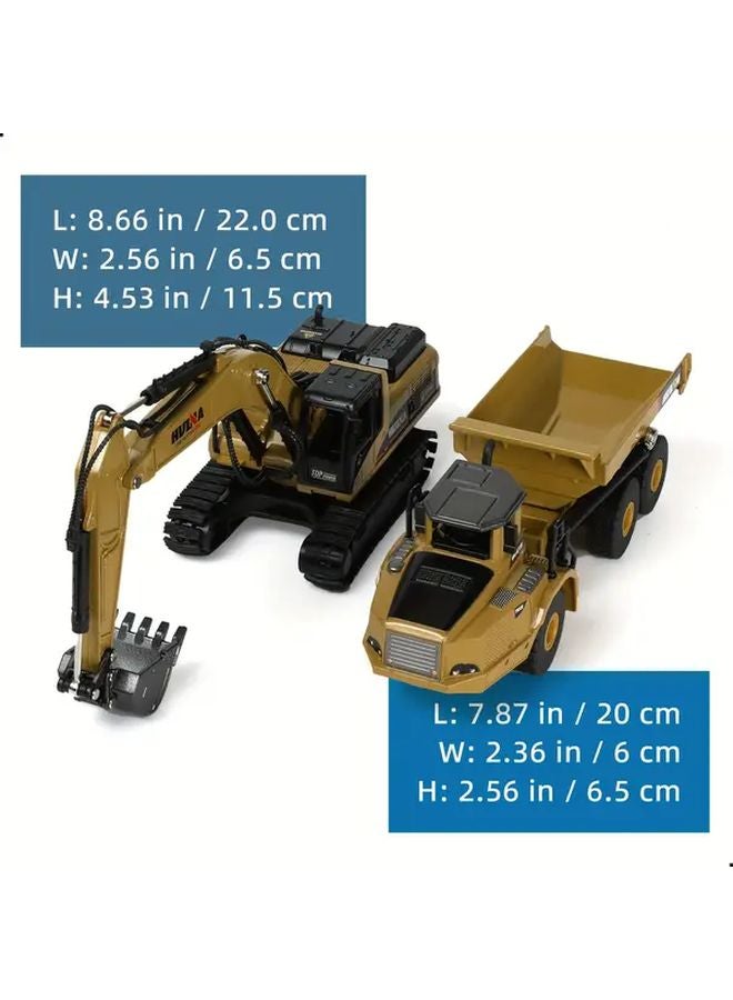 Yellow Huina 1 50 Scale Metal Excavator And Dumper Combo Tilting Bed Display Model - Image 3