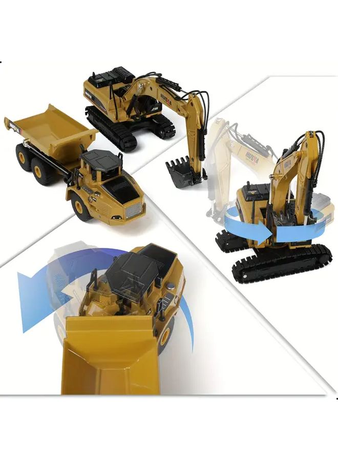 Yellow Huina 1 50 Scale Metal Excavator And Dumper Combo Tilting Bed Display Model - Image 4
