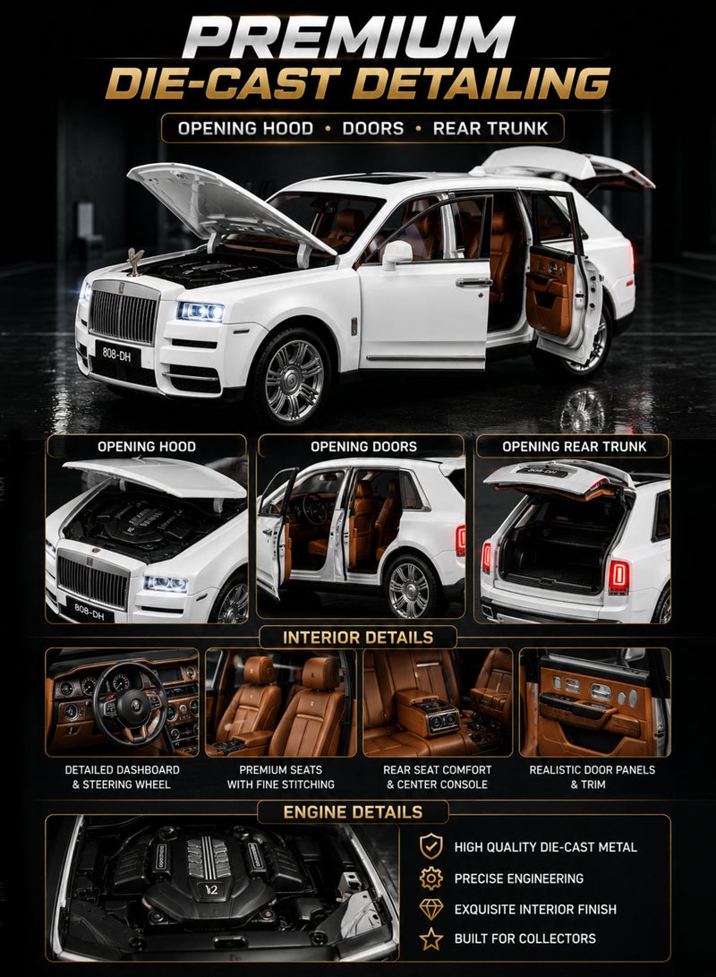 FUNSTERZ 1:22 Scale Luxury Spray Edition RC SUV Die-Cast Alloy Model Car with Realistic Exhaust Mist Fog Effect, LED Headlights, Engine Sound, Openable Doors Hood & Rear Trunk, 2.4GHz Rechargeable Remote Control Vehicle, Premium Collectible Toy Car for Kids Boys Girls & Collectors White - Image 4