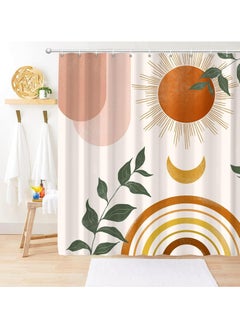 Dominy Shower Curtain Sun Moon Shower Curtain for Bathroom 180 * 180CM Machine Washable Waterproof Fabric Curtain for Home Bathroom Hotel Decor, Floral Shower Curtain with Hooks  - Image 1