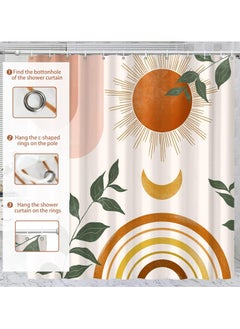 Dominy Shower Curtain Sun Moon Shower Curtain for Bathroom 180 * 180CM Machine Washable Waterproof Fabric Curtain for Home Bathroom Hotel Decor, Floral Shower Curtain with Hooks  - Image 5