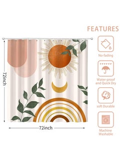 Dominy Shower Curtain Sun Moon Shower Curtain for Bathroom 180 * 180CM Machine Washable Waterproof Fabric Curtain for Home Bathroom Hotel Decor, Floral Shower Curtain with Hooks  - Image 2