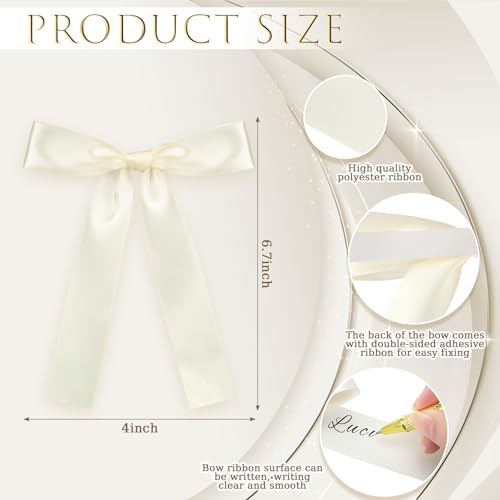 Jingmore Ivory White 24 Pack Bows for Champagne Glasses Candle Holder 67 x 4 Inch Bow Drink Tags Wine Glass Candlestick Ribbon Self Adhesive Name Marker for Wedding Anniversary Party Gift Decor - Image 3