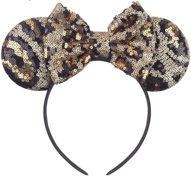 CLGIFT Leopard Minnie Ears in Animal Kingdom Design, Sequin on Both Sides, Shiny Front Side Flexible Headband for Kids and Adults, One Size, Hairband, Women's