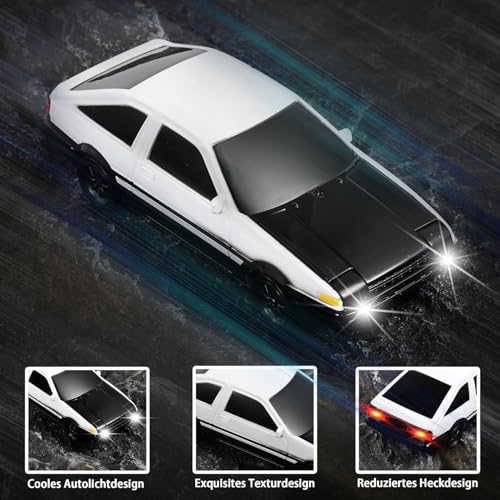 FEXXA 1/43 Scale RC Drift Race Car Gyro 4WD Ready to Go Mini Remote Control Car High Speed Model (1:43 Toyo ta AE86 Trueno-Black/White) - Image 3