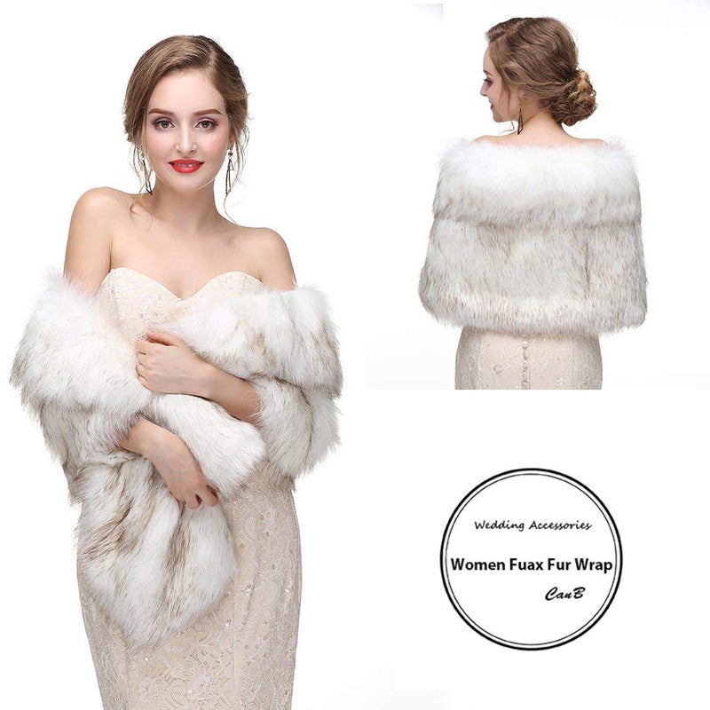 CanB Women's 1920s Faux Fur Wraps and Shawls Bridal Wedding Fur Stole Winter Faux Mink Fur Cape for Bridesmaids - Image 2