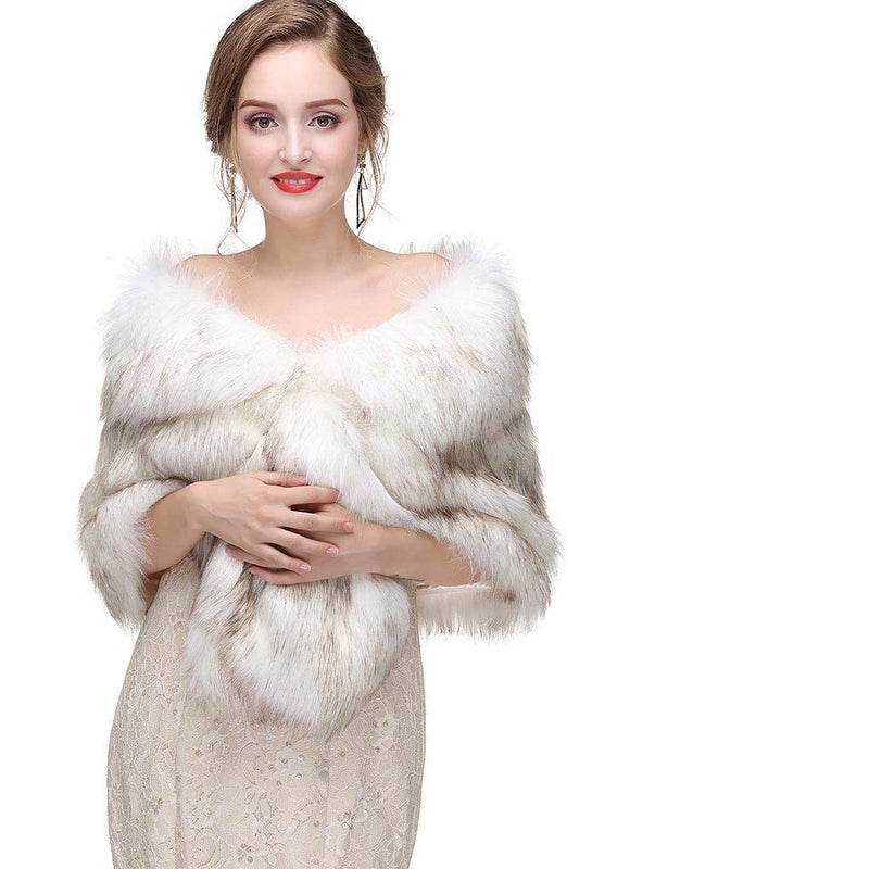 CanB Women's 1920s Faux Fur Wraps and Shawls Bridal Wedding Fur Stole Winter Faux Mink Fur Cape for Bridesmaids - Image 1