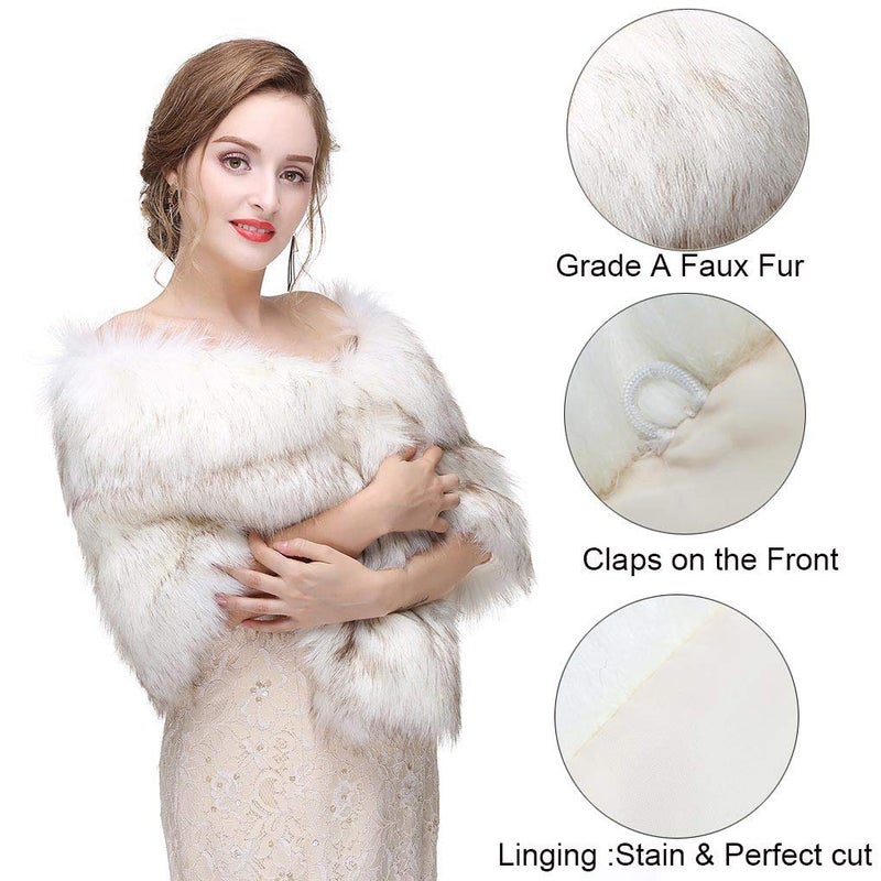 CanB Women's 1920s Faux Fur Wraps and Shawls Bridal Wedding Fur Stole Winter Faux Mink Fur Cape for Bridesmaids - Image 5