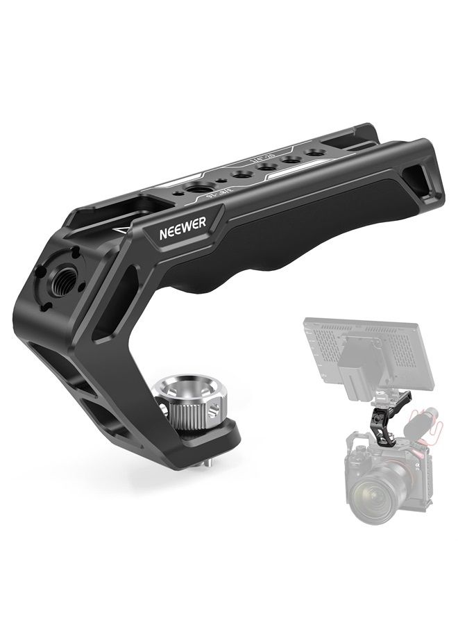 NEEWER Camera Top Handle with 3/8" ARRI Locating Pins, Comfort Silicone Grip with 1/4" 3/8" Threads and 3 Cold Shoes, Compatible with SmallRig Handles Camera Cages Video Rigs, CA007 - Image 1