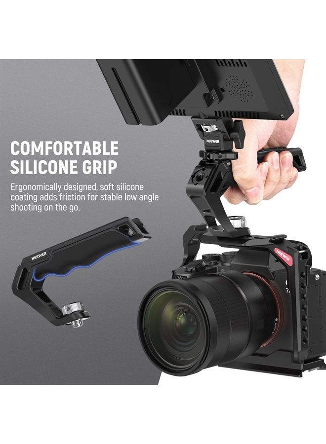 NEEWER Camera Top Handle with 3/8" ARRI Locating Pins, Comfort Silicone Grip with 1/4" 3/8" Threads and 3 Cold Shoes, Compatible with SmallRig Handles Camera Cages Video Rigs, CA007 - Image 5