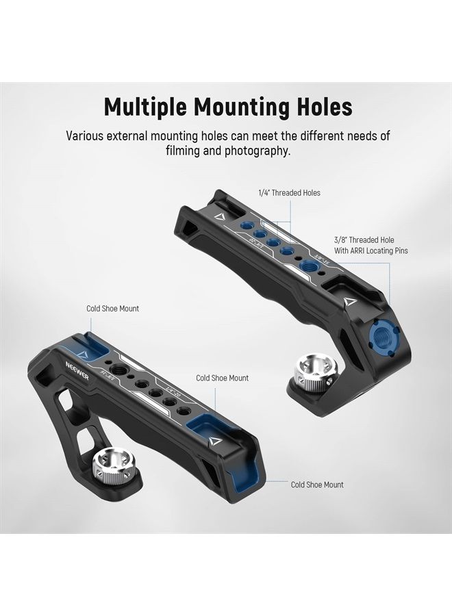 NEEWER Camera Top Handle with 3/8" ARRI Locating Pins, Comfort Silicone Grip with 1/4" 3/8" Threads and 3 Cold Shoes, Compatible with SmallRig Handles Camera Cages Video Rigs, CA007 - Image 3