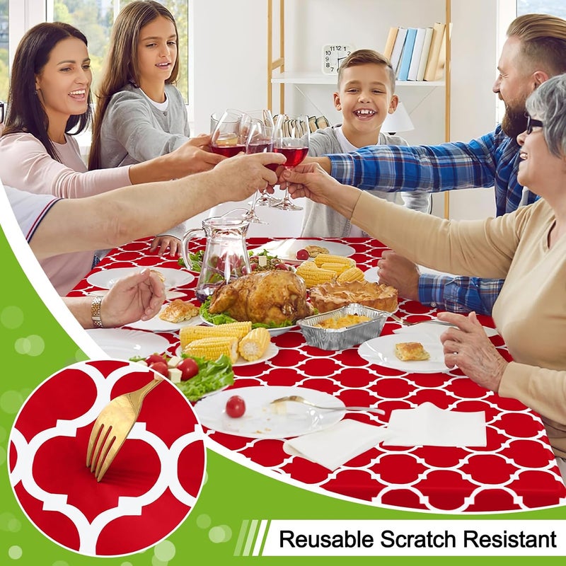 smiry Rectangle Table Cloth, Waterproof Vinyl Tablecloths with Flannel Backing for Rectangle Tables, Wipeable Spillproof Plastic Tablecloth for Dining, Camping, Indoor and Outdoor (60"x84", Red) - Image 4
