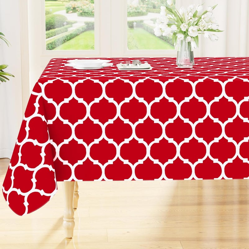 smiry Rectangle Table Cloth, Waterproof Vinyl Tablecloths with Flannel Backing for Rectangle Tables, Wipeable Spillproof Plastic Tablecloth for Dining, Camping, Indoor and Outdoor (60"x84", Red) - Image 1