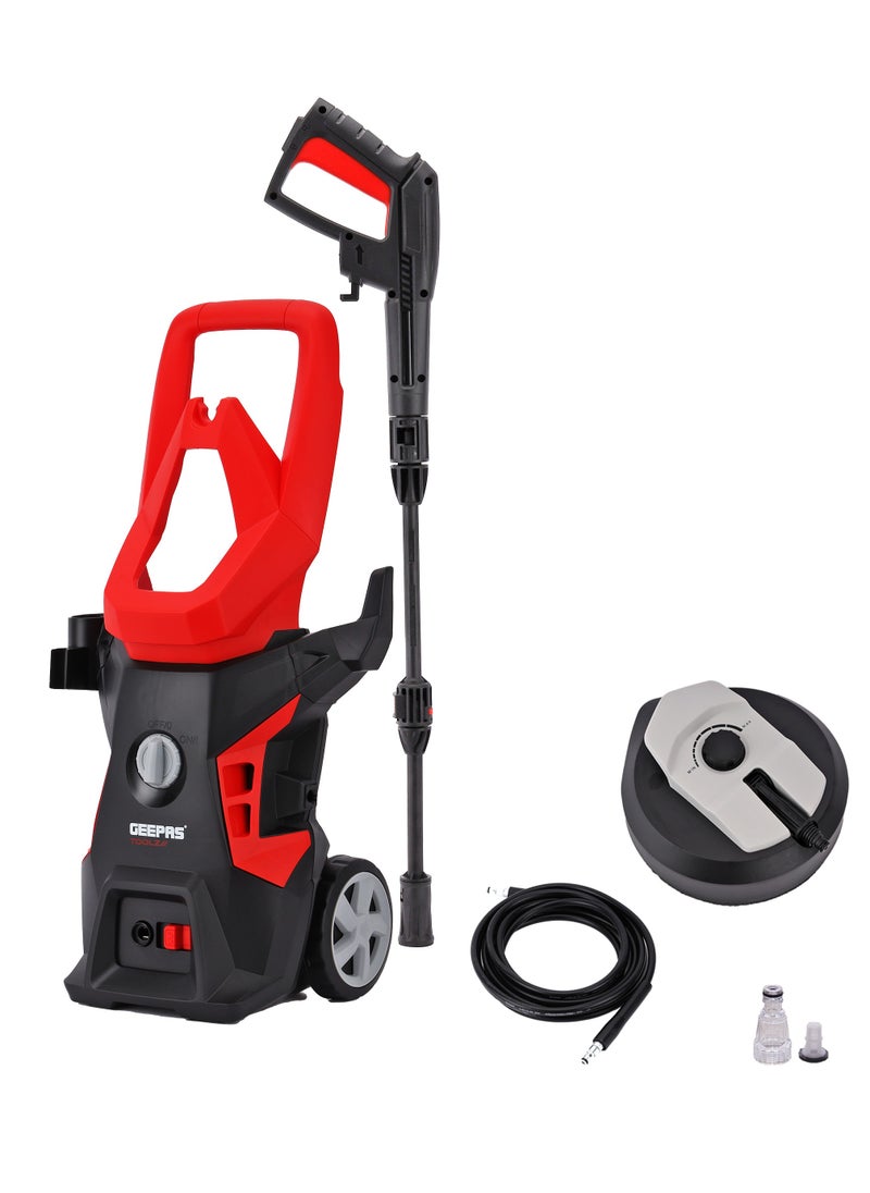 GEEPAS - Geepas High Pressure Washer 140 bar| Carbon Brush Motor 1800 W| 7.0 L/min Maximum Flow| Includes Spray Gun with Adjustable Nozzle, 5 M Cord, Hose, Patio Kit| Removing Dust, Mud, Dirt| GPW1814-240 - Image 1