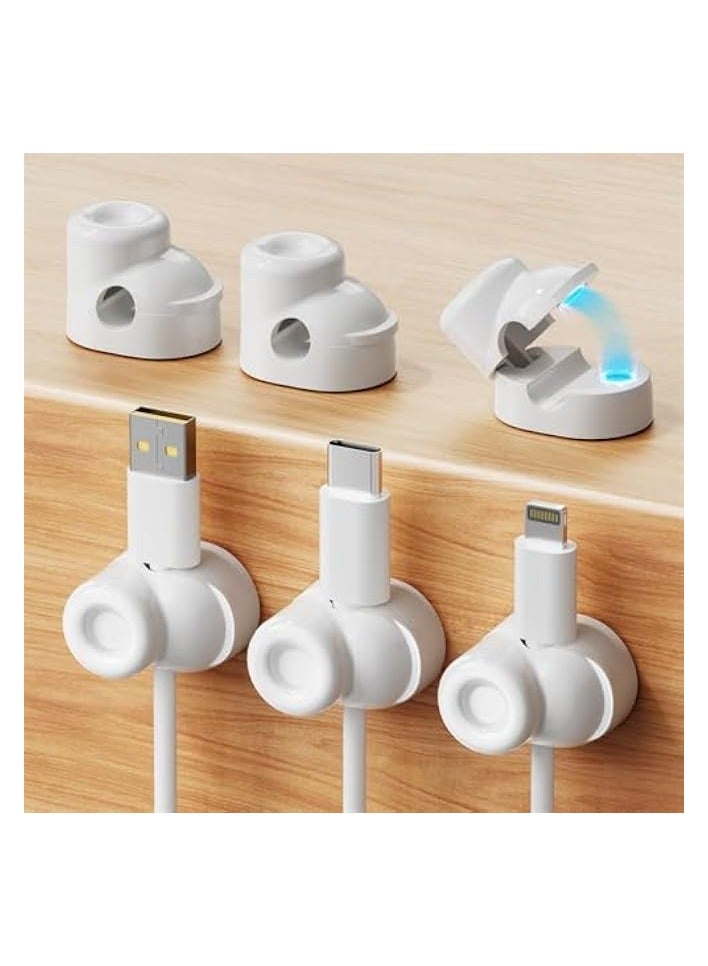 erorex 6 Pack Magnetic Cable Clips, Adjustable Phone Cord Holder with Shoe-Shaped Design, String Light Clips for Home, Office, Birthday Banner, Colorful Lights - White Charging Cable Holder - Image 1
