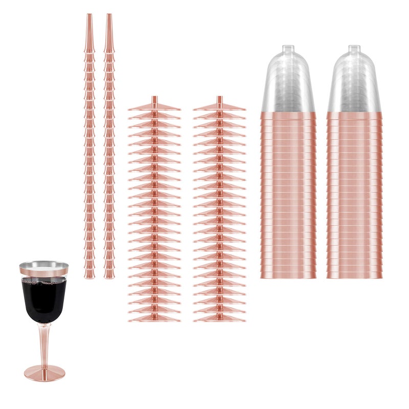 BloominGoods 50 Rose Gold Rimmed Disposable Plastic Wine Glasses | Large 10 oz. Premium Clear Hard Plastic Fancy Wine Cups for Weddings & Events (50-Pack) - Image 4