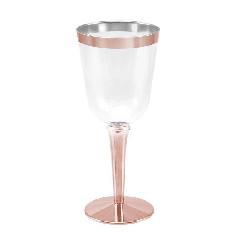 BloominGoods 50 Rose Gold Rimmed Disposable Plastic Wine Glasses | Large 10 oz. Premium Clear Hard Plastic Fancy Wine Cups for Weddings & Events (50-Pack) - Image 2