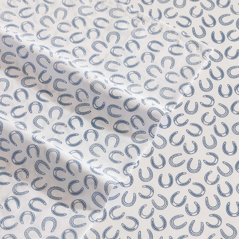 Wrangler - Queen Sheet Set  Super Soft & Cozy Bedding with Matching Sham(s)  Casual Luxurious Bedding Set  Yellowstone Inspired  Oeko-Tex Certified (Horseshoe Blue  Queen) - Image 3