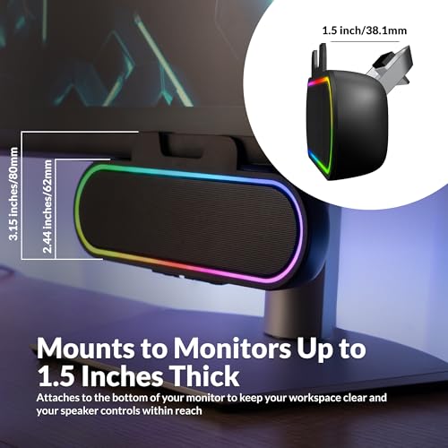 Cyber Acoustics USB Speaker Bar with LED Lights (CA-2890GX) – USB Powered Speaker Bar for PC and Mac, Dynamic LED Lights Sync to Music, Clamps to Monitors up to 1.5 Inches, Great for Music and Gaming - Image 2