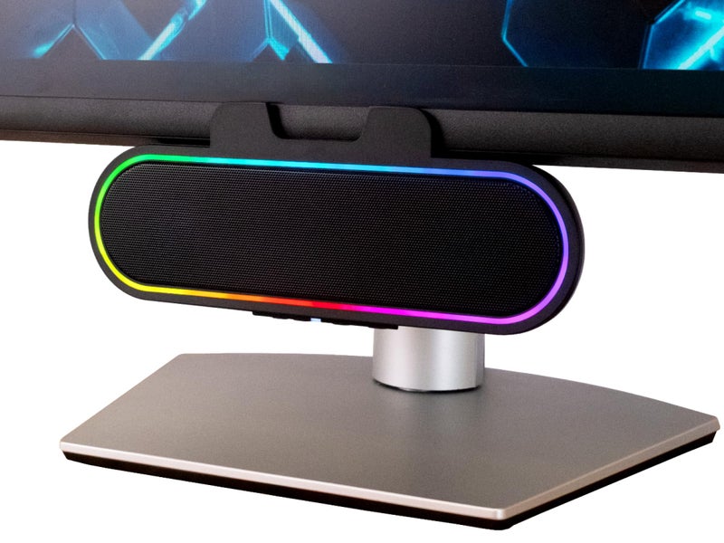 Cyber Acoustics USB Speaker Bar with LED Lights (CA-2890GX) – USB Powered Speaker Bar for PC and Mac, Dynamic LED Lights Sync to Music, Clamps to Monitors up to 1.5 Inches, Great for Music and Gaming - Image 1