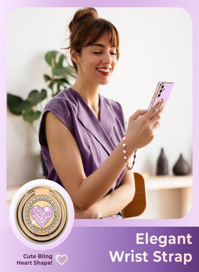 XYZ جراب XYZ لهاتف Galaxy S25 FE مع حامل - جراب هاتف مزود بحامل مزدوج الحلقات - غطاء حماية فاخر مرصع بالكريستال بتصميم قلب، مناسب للنساء والفتيات، لهاتف Samsung S25 FE 5G، لون بنفسجي - Image 5