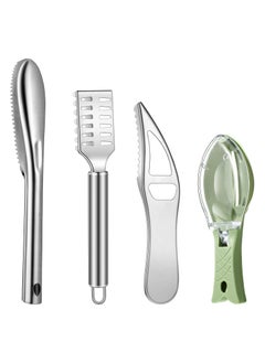 4 Pieces Stainless Steel Fish Scale Remover Cleaner Kitchen Fish Scaler Fish Skin Graters Cleaning Peeler Scaler Scraper with Bottle Opener for Kitchen Fish Cleaning Tools