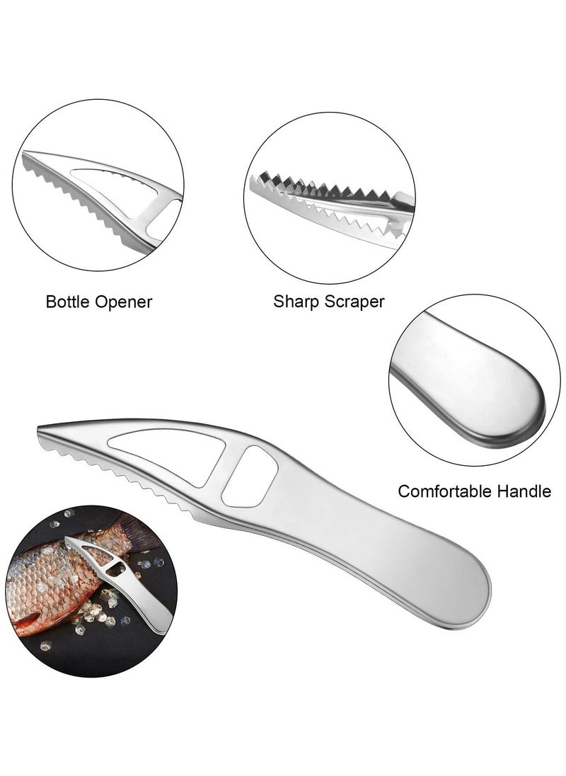 Oasisgalore - 4 Pieces Stainless Steel Fish Scale Remover Cleaner Kitchen Fish Scaler Fish Skin Graters Cleaning Peeler Scaler Scraper with Bottle Opener for Kitchen Fish Cleaning Tools - Image 1