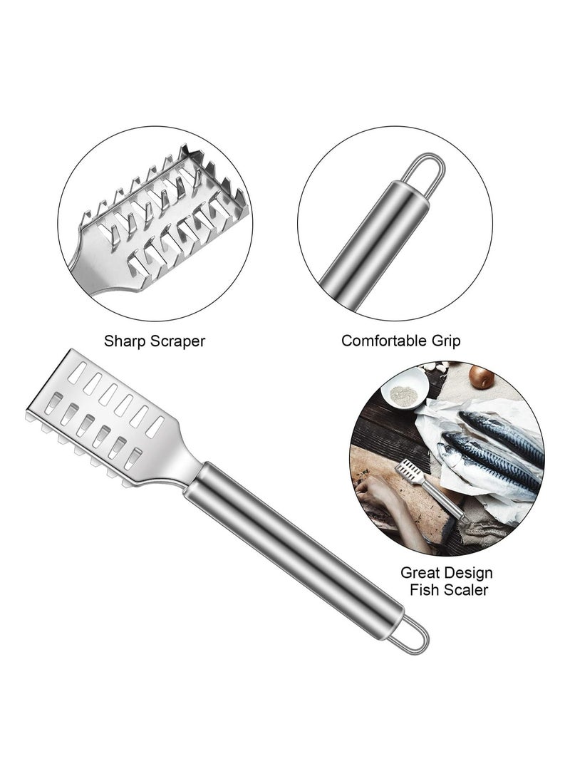 Oasisgalore - 4 Pieces Stainless Steel Fish Scale Remover Cleaner Kitchen Fish Scaler Fish Skin Graters Cleaning Peeler Scaler Scraper with Bottle Opener for Kitchen Fish Cleaning Tools - Image 1