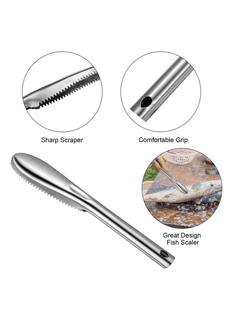Oasisgalore - 4 Pieces Stainless Steel Fish Scale Remover Cleaner Kitchen Fish Scaler Fish Skin Graters Cleaning Peeler Scaler Scraper with Bottle Opener for Kitchen Fish Cleaning Tools - Image 1