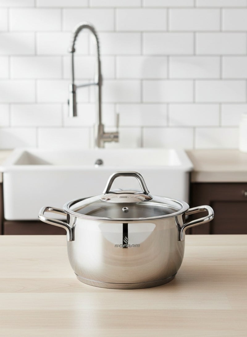 Sofram Turkish Stainless Stock Pot With Glass Lid 18 cm - Image 1