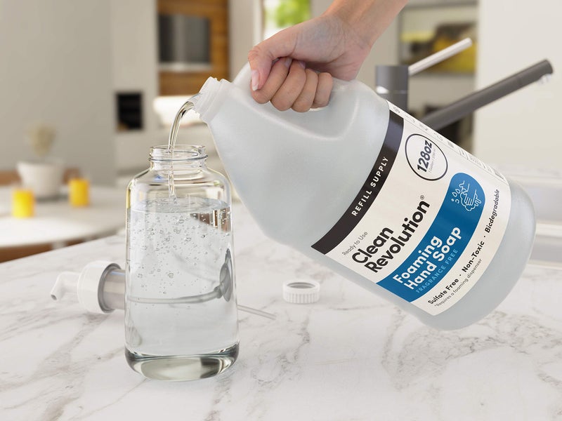Clean Revolution إعادة تعبئة صابون اليدين الرغوي من كلين ريفولوشن، لطيف، مرطب وصديق للبيئة، صيغة جاهزة للاستخدام، خالية من الغلوتين، بدون رائحة، خالية من العطور، 128 أونصة سائلة - Image 3