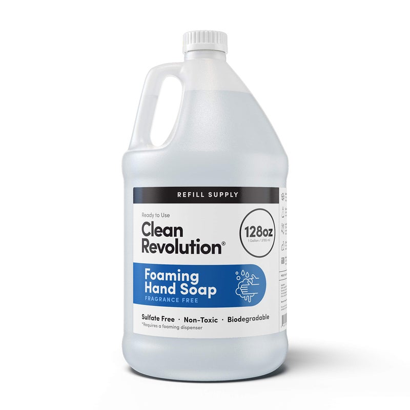 Clean Revolution إعادة تعبئة صابون اليدين الرغوي من كلين ريفولوشن، لطيف، مرطب وصديق للبيئة، صيغة جاهزة للاستخدام، خالية من الغلوتين، بدون رائحة، خالية من العطور، 128 أونصة سائلة - Image 1