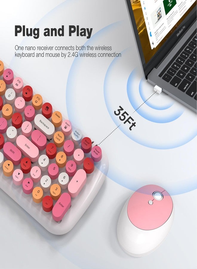KNOWSQT Wireless Keyboard and Mouse Combo, White Mixed 100 Keys 2.4 GHz Round Keycap Typewriter Keyboards, USB Receiver Plug and Play, for Windows, PC, Laptop, Mac, Desktop - Image 2