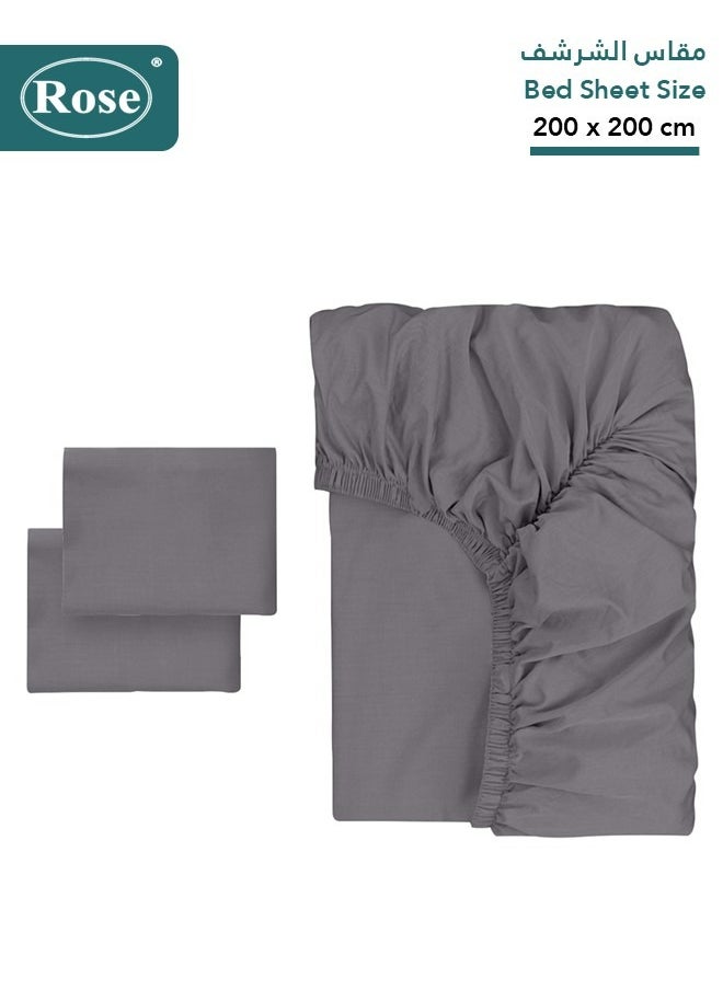 Rose Rose Luxurious Plain Fitted Sheet with Deep Pockets and Pillow Cases, Bed Sheet 3-Pieces Set, Soft & Cozy Microfiber Breathable and Cooling, King Size 200x200+38 cm, Grey  - Image 2