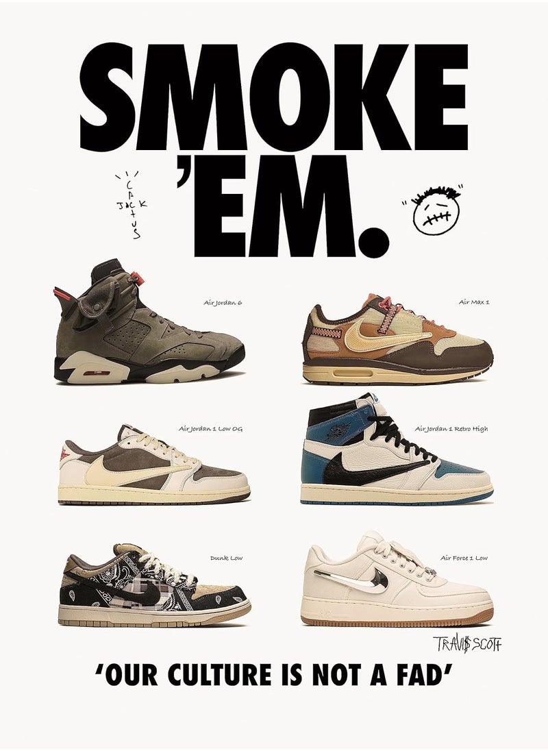 Today Idea - Hypebeast Sneaker Poster Unframed Michael Jordan & Travis Scott Poster - Hypebeast Room Decor Shoes for Boys Guys Men Room - Wall Art Décor Aesthetic Cool Poster Shoes Painting 12x16 inch - Image 1